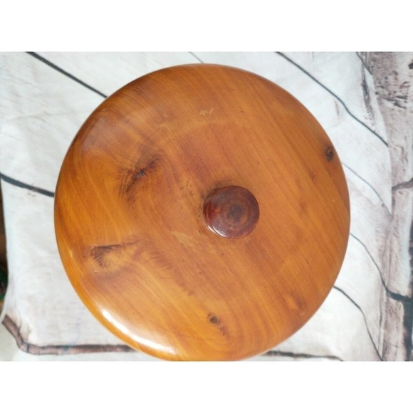 Vintage Hand Turned WOOD PEDESTAL COVERED CANDY Dog treat BOWL DISH BOX - Picture 5 of 9